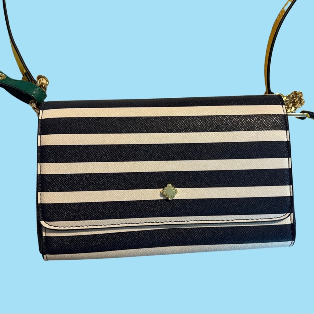 🍋 Crown & Ivy Navy Stripe Lemon Crossbody Wallet on Chain